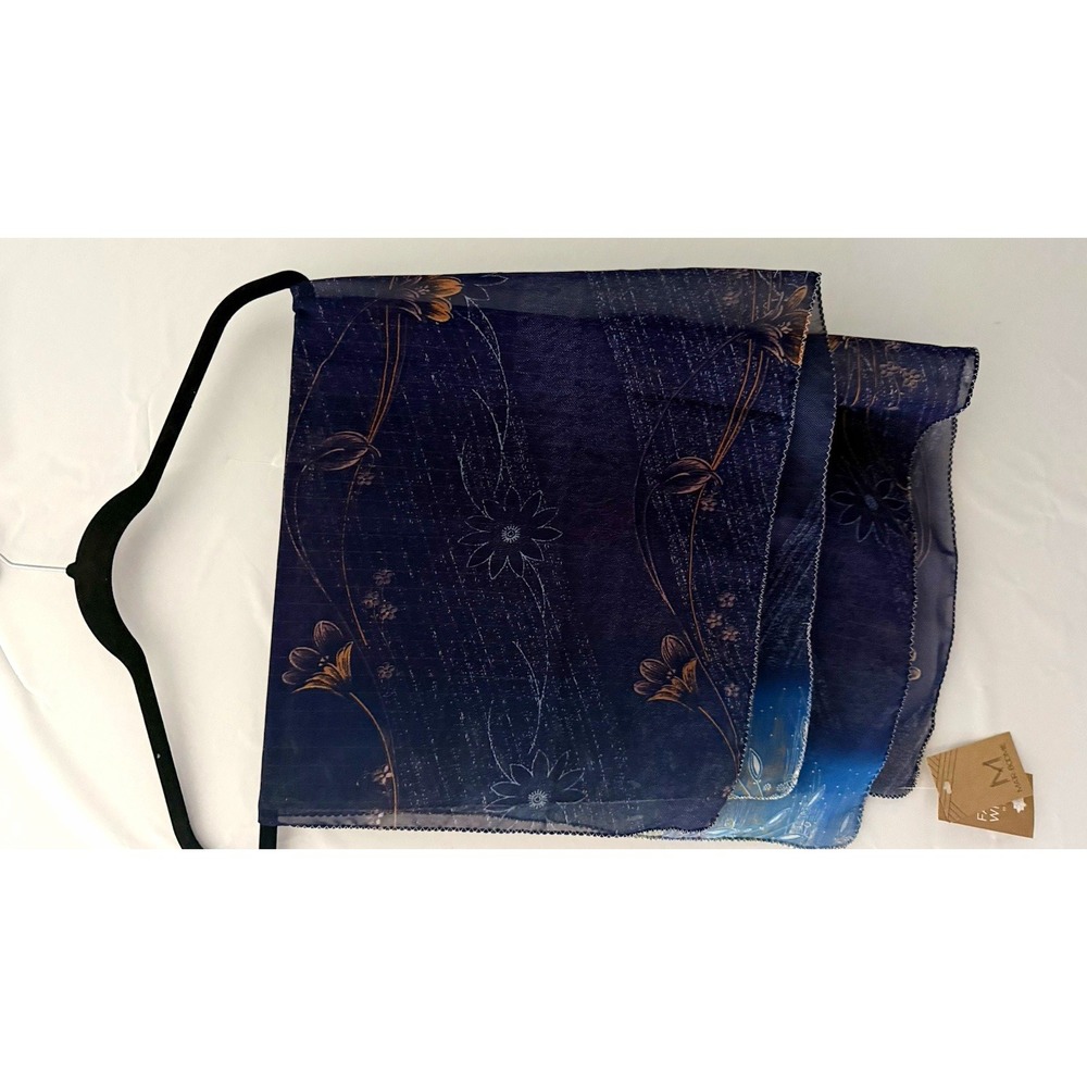 Matr Boomie  Women's Handmade Blue Floral Square Scarf Wrap, Sari Fabric